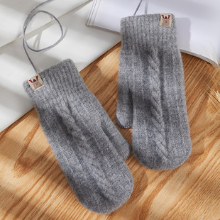 加厚毛线手套女士女款 冬天加绒棉妈妈中老年保暖防寒防风 2022冬季