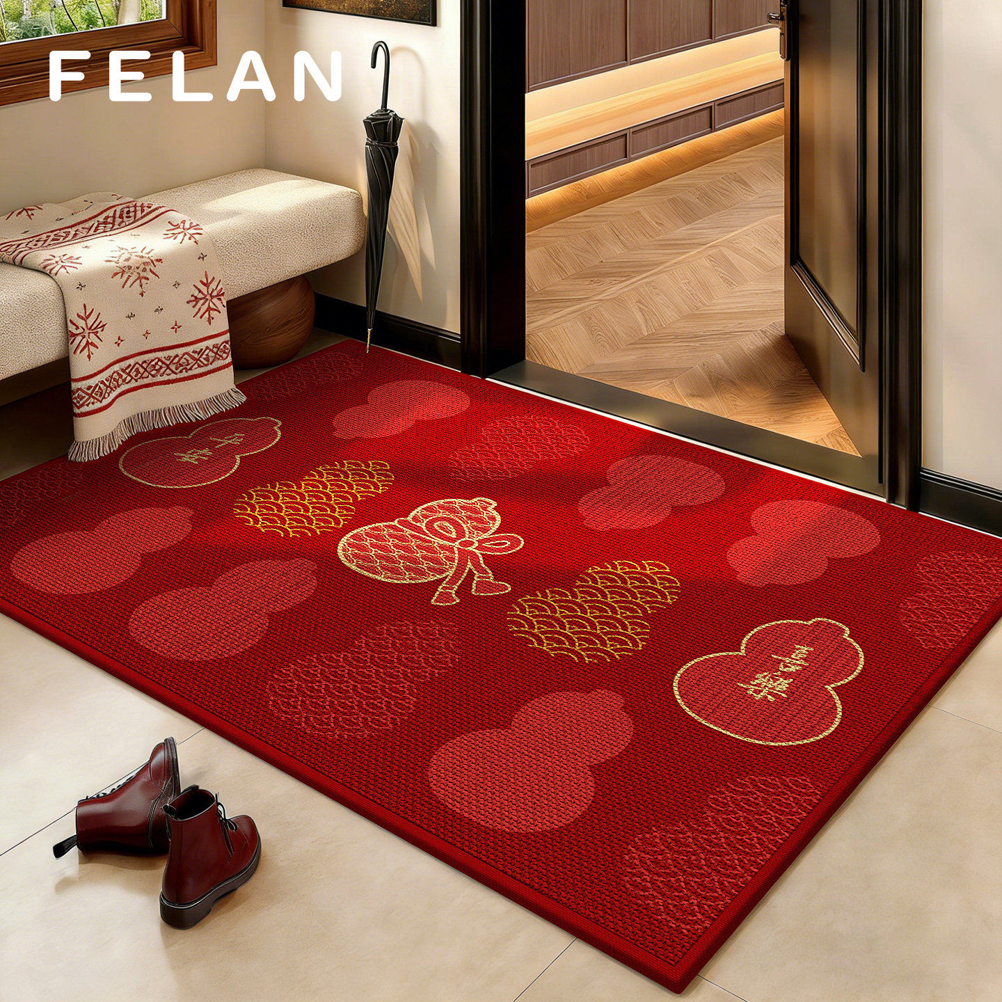 轻奢入户门地垫高级感门口进门专用红色脚垫室内新年地毯喜庆门垫,居家布艺,家用脚垫,淘宝优惠券,粉丝福利购,淘宝优惠卷