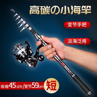 迷你短节鱼竿伸缩便携海杆抛竿鱼竿甩杆远投路亚竿全套 小海竿套装