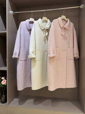 双面羊绒大衣女中长款2025秋冬新款韩版宽松显瘦紫色爱心羊毛外套