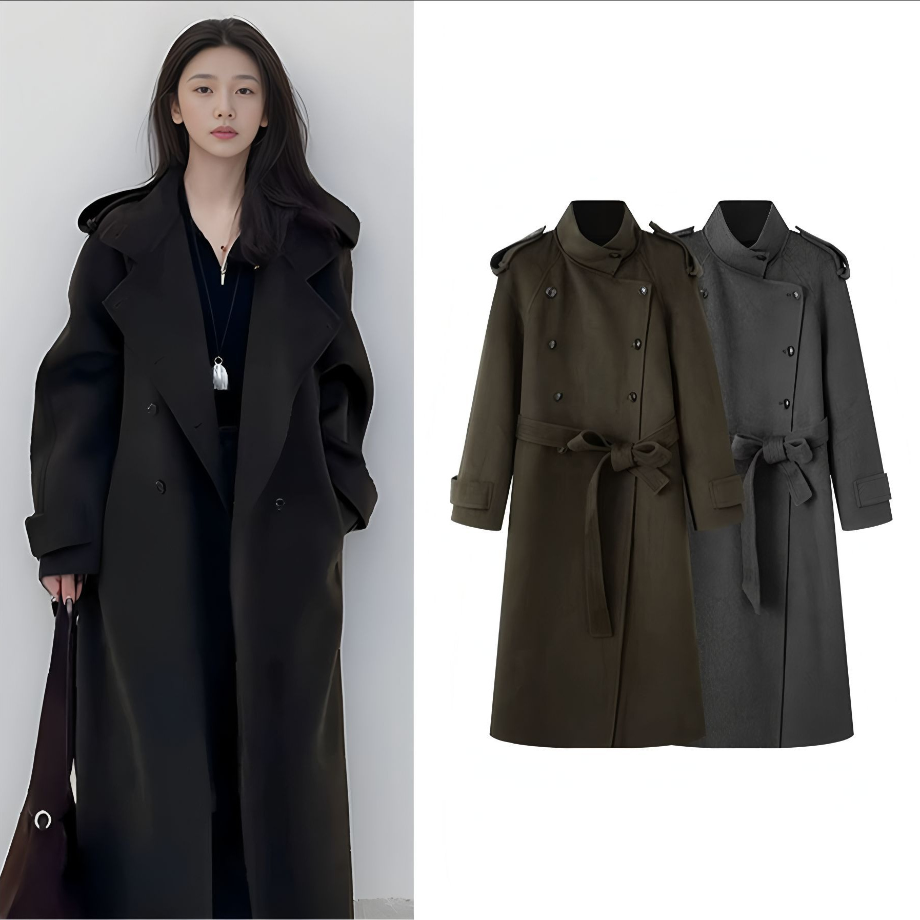 国内鸟家2025冬新款女装时尚双排扣中长款呢子大衣外套A1AAF4230