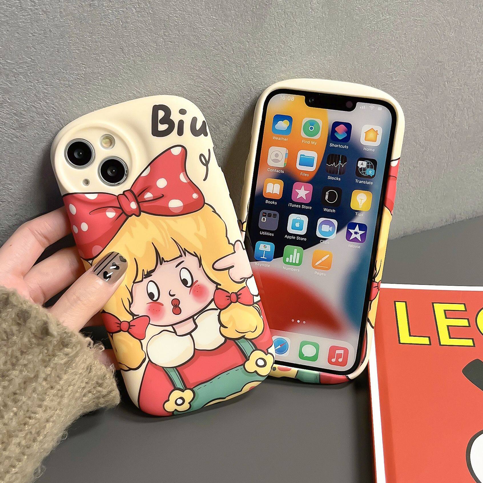 GIRLY CUTE CARTOON APPLE 15PROMAX SKIN FEELING PHONE CASE 13 LIQUID 14 SILICONE IPHONE12 PROTECTIVE CASE