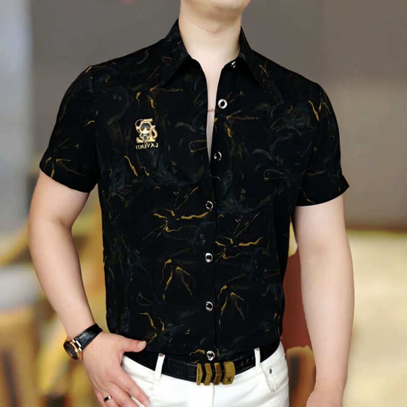欧货刺绣衬衫领Polo衫男款短袖2025新款潮牌高级感痞帅夏季衬衣领