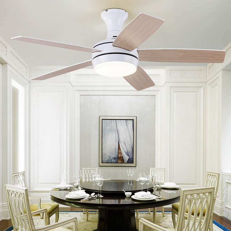 森林风现代简约吊扇灯餐厅客厅家用静音大风力五叶木纹装饰风扇灯