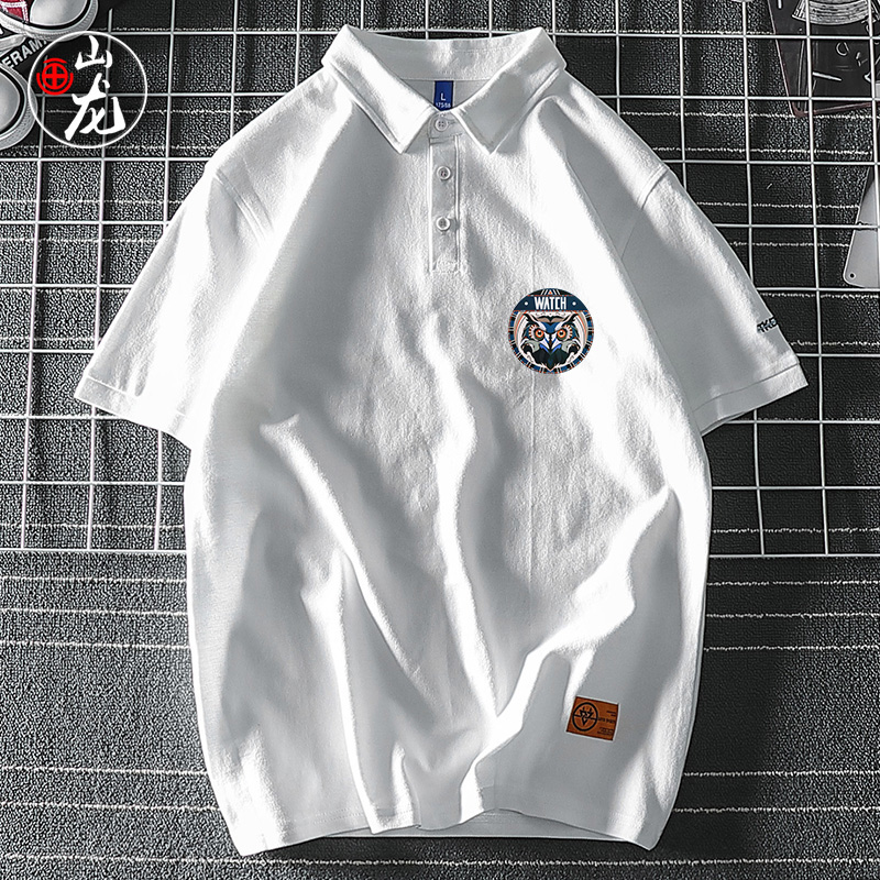 夏季新款卡通印花POLO衫男潮牌翻领男士短袖T恤青年半袖学生上衣