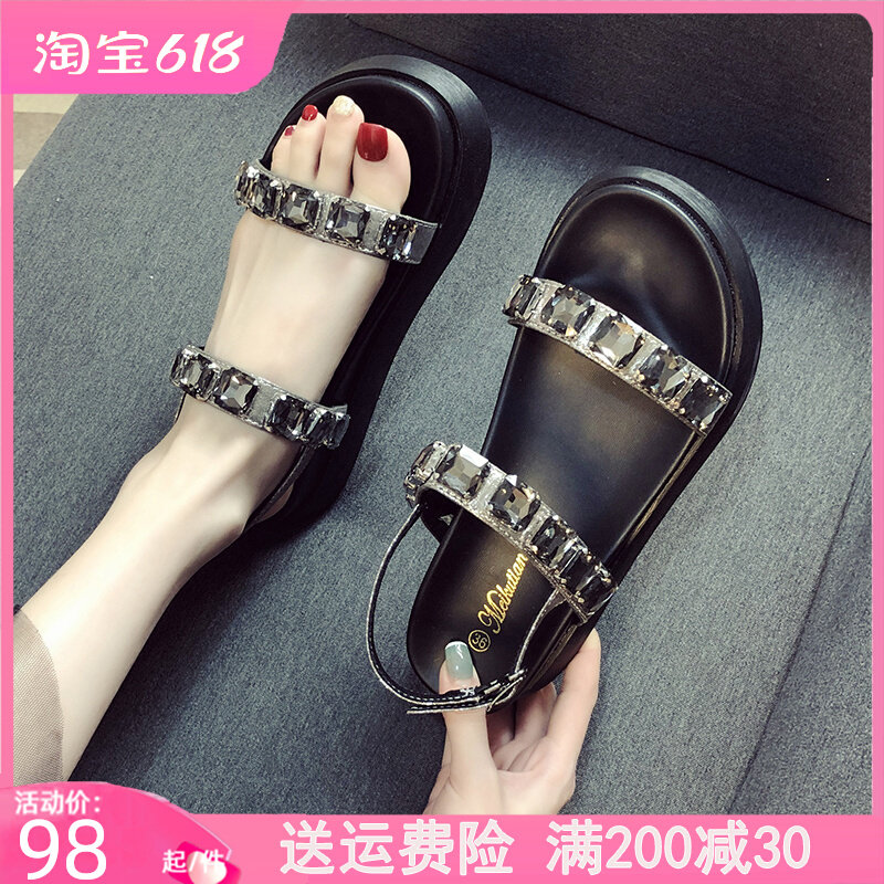 小码凉鞋女313233厚底夏季松糕时尚百搭水钻一字Q带大码女鞋41一4