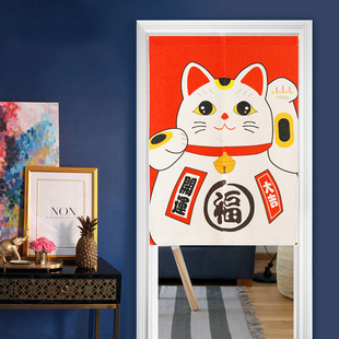卡通招财猫门帘卧室棉麻布艺窗帘隔断玄关帘儿童书房装 韩式 饰挂帘