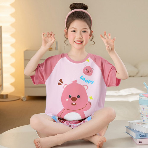 Loopy露比睡衣短袖冰丝夏款套装 可爱超萌小孩中大童女学生家居服