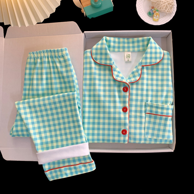 小孩子德绒睡衣3女童5女学生7保暖9加厚加绒12岁开衫翻领对襟套装