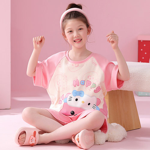Loopy露比睡衣短袖纯棉夏款套装3-5-7-9周岁小孩中大童女童家居服