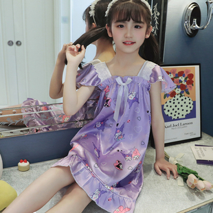 儿童睡裙夏季薄款女生短袖裙子女童宝宝冰丝绸可外穿家居服库洛米