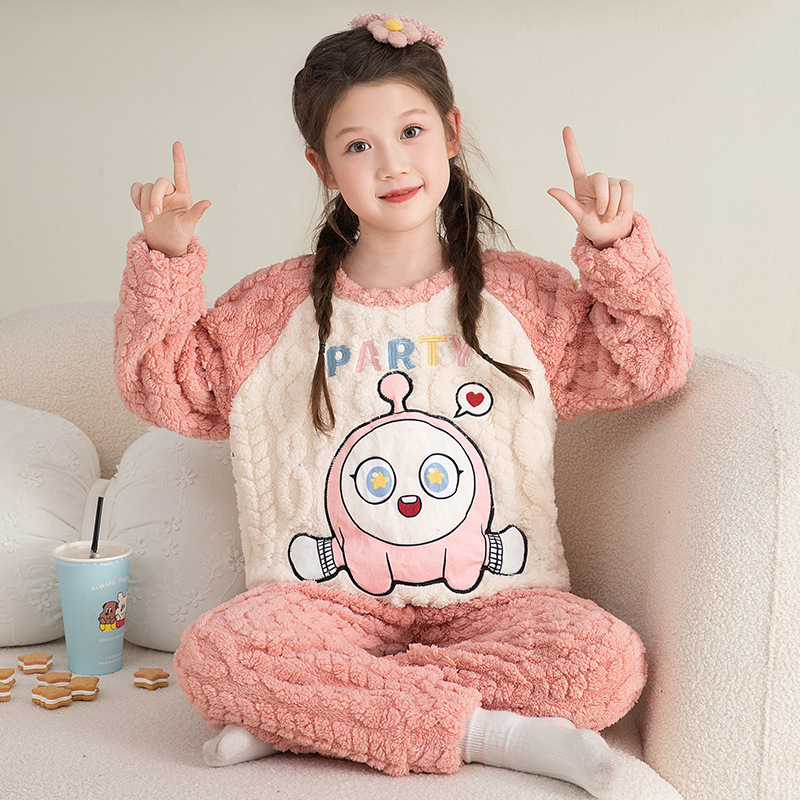 女童睡衣冬装珊瑚绒法兰绒蛋仔派对儿童加厚绒新款2026卡通家居服