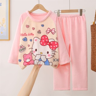 HelloKitty儿童女童睡衣珊瑚绒秋冬季加厚法兰绒冬天小女孩家居服