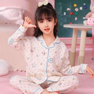 女童云朵棉春秋薄款HelloKitty凯蒂猫长袖睡衣套装家居服空调房夏