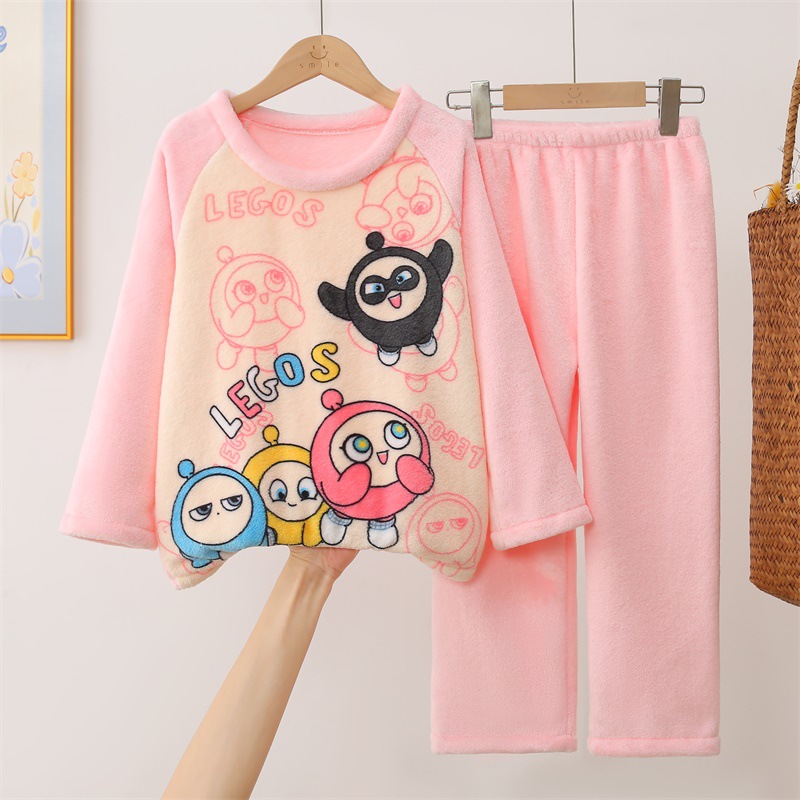 蛋仔派对童装女童女孩子儿童中大童家居睡衣冬季加绒加厚薄绒衣服