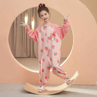 美乐蒂儿童睡衣春季女童纯棉连身服连体防踢甜美可爱防着凉家居服