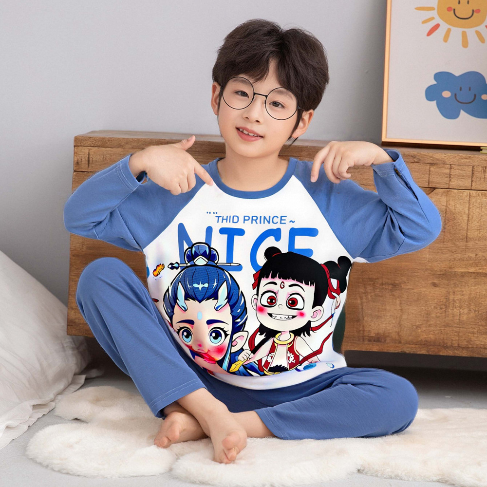 哪吒敖丙儿童睡衣男孩秋冬季春秋款卡通动画片男童中大童加肥加胖
