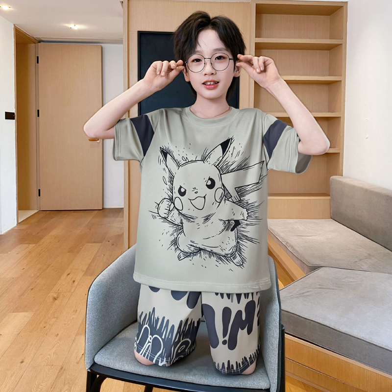 皮卡丘儿童短袖短裤家居服夏季薄款睡衣睡裤套装4-6-8-10岁宝可梦