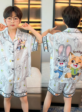 疯狂动物城睡衣男中大童儿童夏天小孩子兔子狐狸家居服冰丝短袖薄