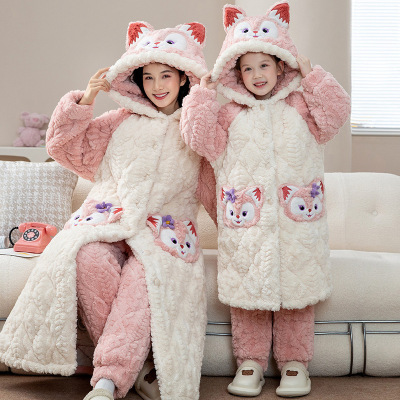 2026新款女童睡衣冬款睡袍冬装玲娜贝儿童三层夹棉女孩厚绒家居服