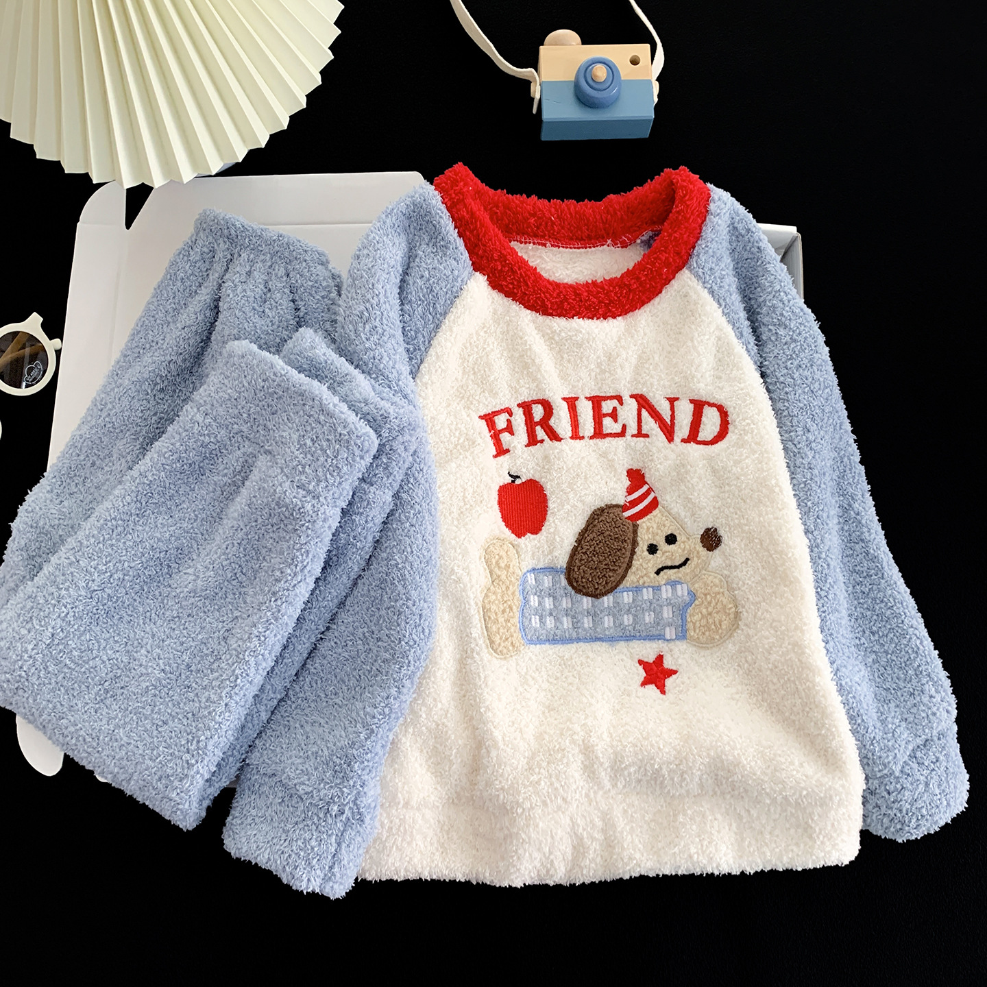 女童睡衣秋冬季儿童半边绒加厚款女孩腊肠狗大童胖孩子冬天家居服