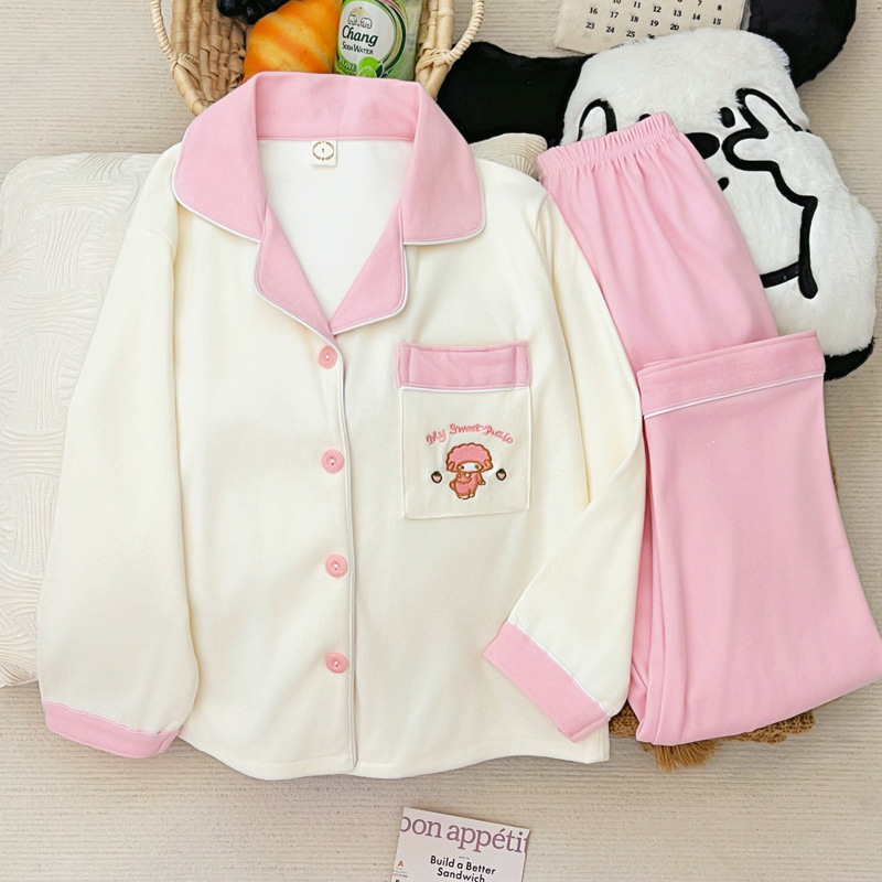 儿童德绒睡衣女童女孩子加厚保暖冬季中大童小羊必爱诺家居服套装