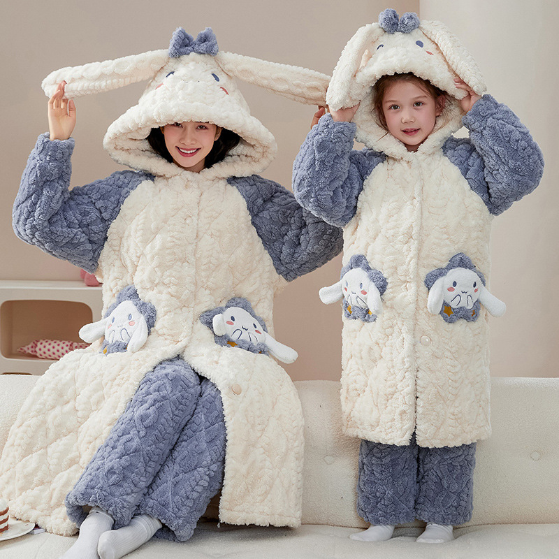 玉桂狗少女睡衣冬季26新款加厚三层夹棉珊瑚绒毛绒大童学生家居服