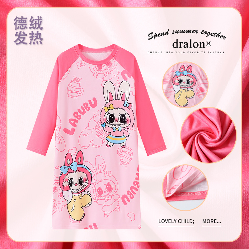 女童睡裙秋冬季德绒儿童睡衣女孩春款中大童拉布布家居服2026新款