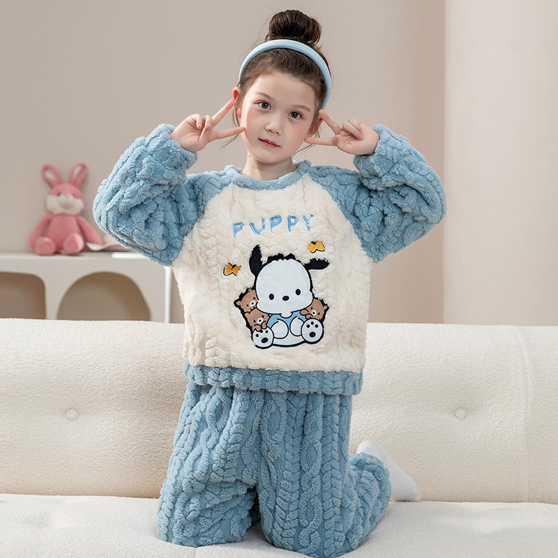 2026新款儿童三丽鸥帕恰狗冬季睡衣女童套头圆领珊瑚绒加厚法兰绒