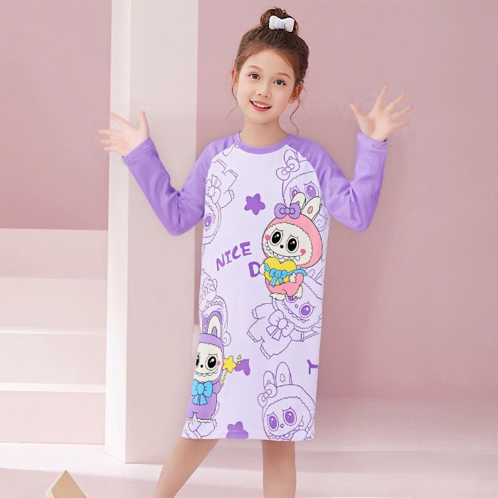 拉布布女童睡裙秋冬保暖儿童睡衣卡通2026新款女孩长袖德绒家居服
