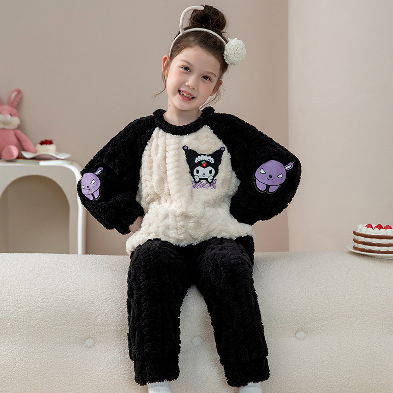 女孩儿童睡衣珊瑚绒法兰绒冬款圆领女童库洛米的家居服长毛绒加厚