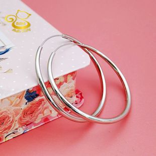 BeBe Kitty通体S925纯银镀白金大耳环女加粗夸张大圈耳圈圆圈刻字
