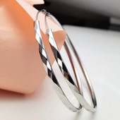 BeBe Kitty 贝贝猫真银通体925纯银镀白金大耳环圆圈圈加宽粗刻字