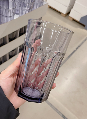 新品宜家代购POKAL博克尔灰紫色水杯耐热钢化玻璃杯牛奶热饮茶杯