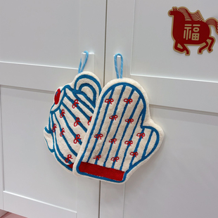 韩国条纹手套水壶擦手巾卡通挂式擦手帕卫生间厨房抹布珊瑚绒毛巾