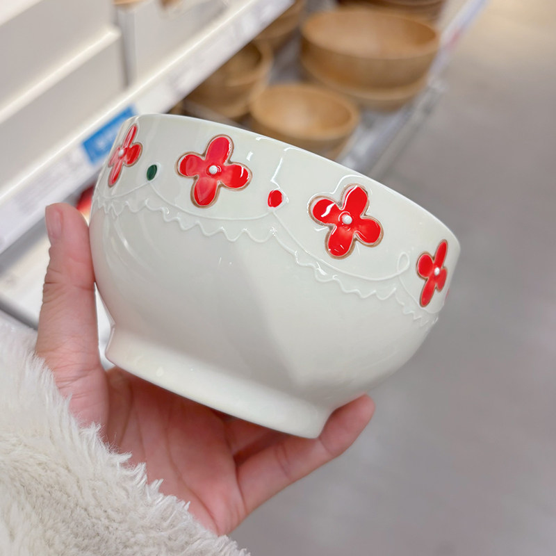 新年乔迁送礼釉下彩餐具立体浮雕陶瓷餐盘5英寸吃饭碗咖啡手握杯