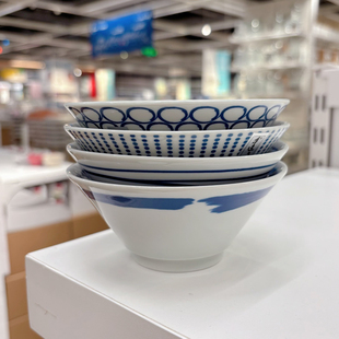 日式手绘古朴素雅陶瓷饭碗5寸斗笠碗高温釉下彩碗防烫高脚碗小碗