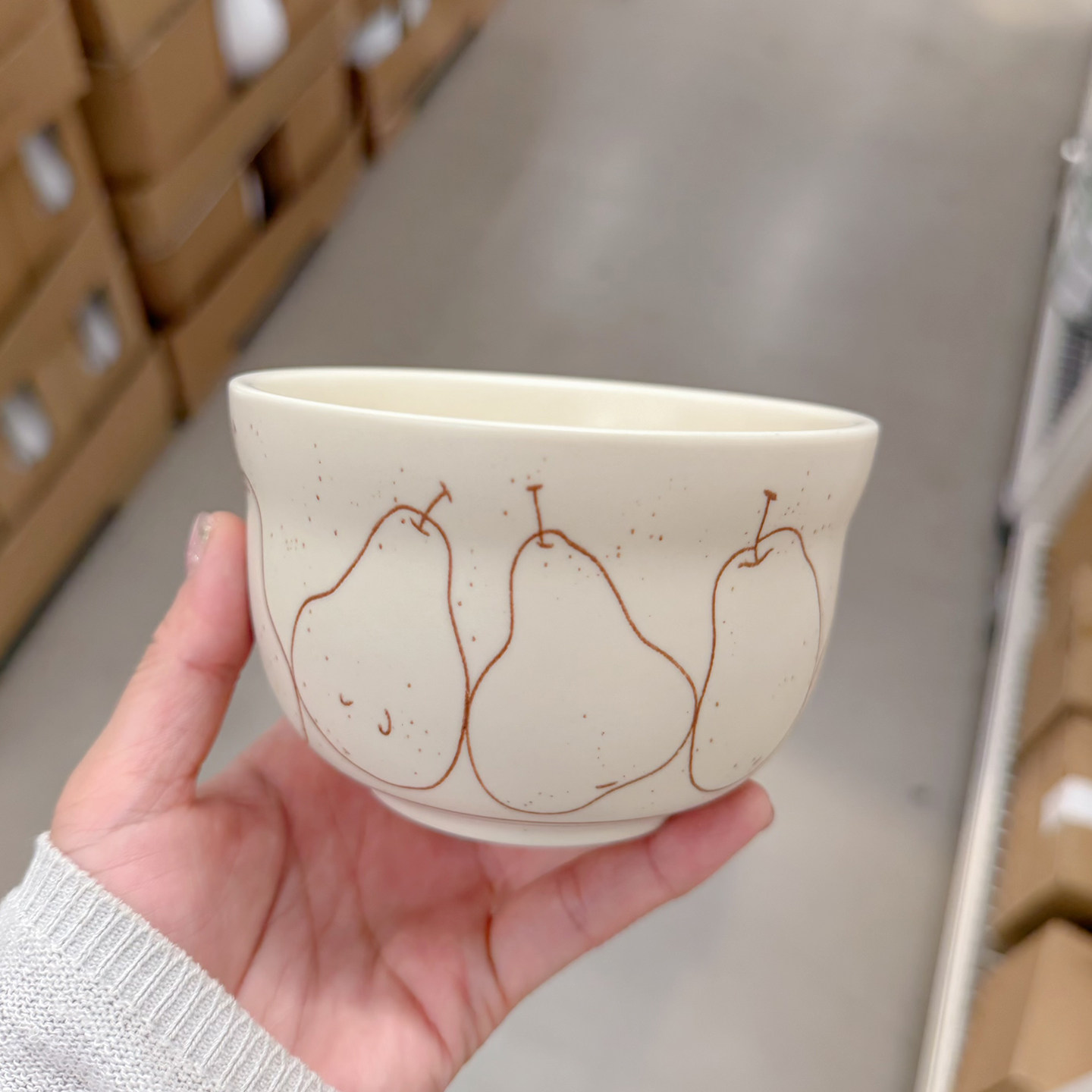 奶油色系哑光釉下彩陶瓷餐具福鼓碗手绘梨纹防烫双耳汤碗仿粗陶碗