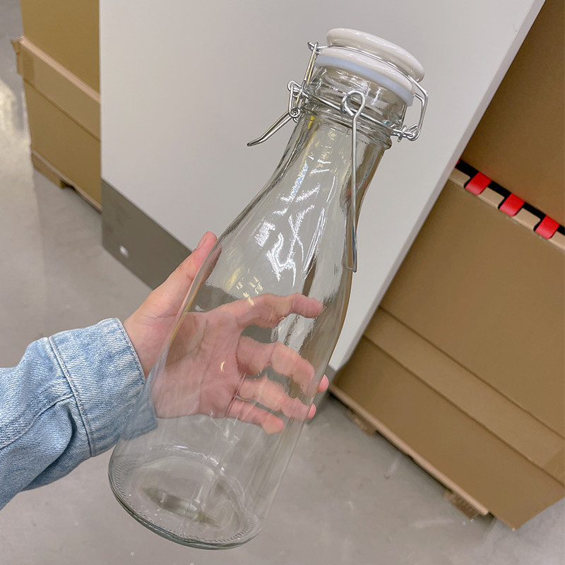 手提泡酒玻璃瓶大口径密封瓶杨梅青梅果酒瓶家用果蔬汁瓶子1000ml