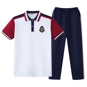 校服套装小学生夏季短袖中学生儿童polo衫蓝色白色班服幼儿园园服