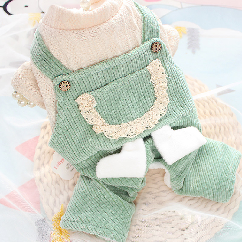 特价清仓红双层加厚灯芯绒背带裤宠物泰迪比熊四脚小型犬狗衣服