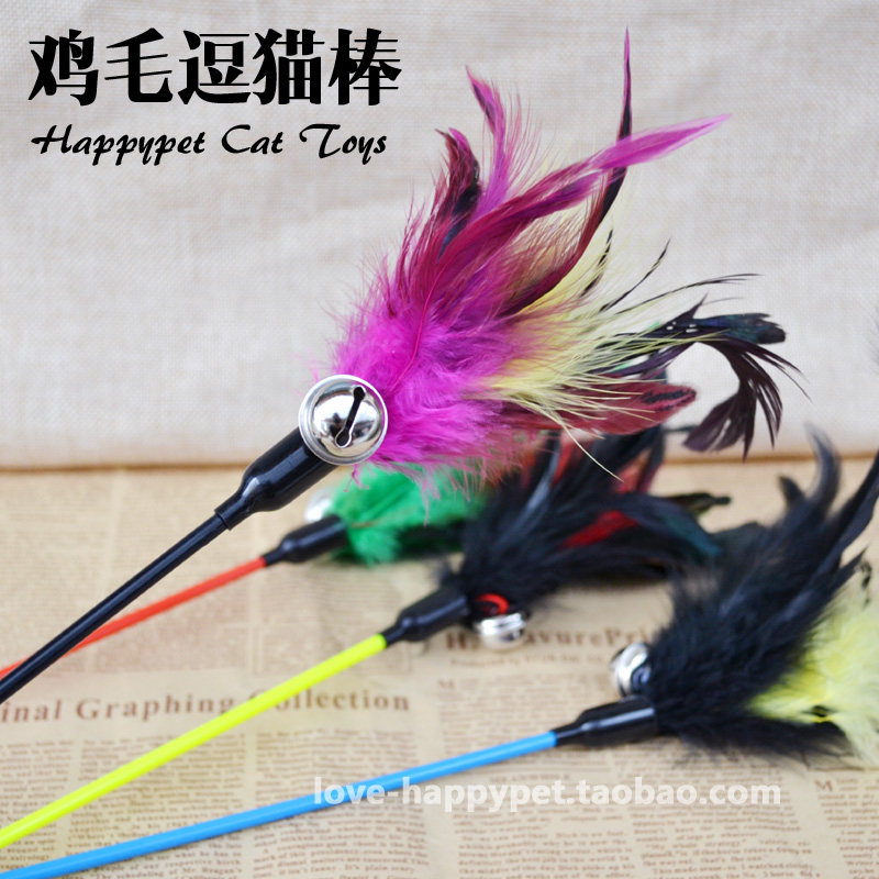 彩色羽毛铃铛响声逗猫棒鸡毛逗猫杆宠物玩具颜色随机猫玩具