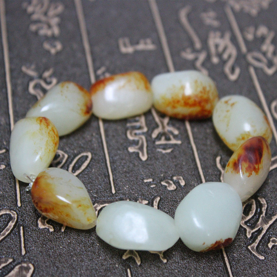 保真籽料和田玉原石手链小籽男女款玉石手串附证书枣红皮原籽原料