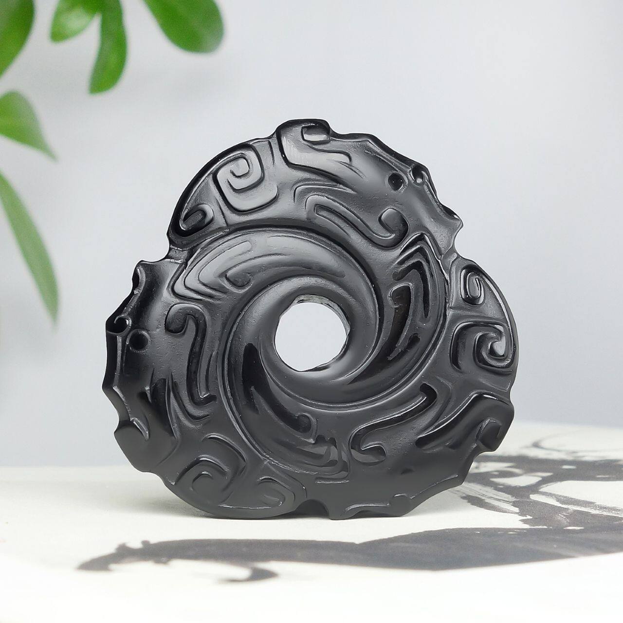 古风和田墨玉黑羊脂仿古龙纹中式图腾玉石挂件时来运转高档玉佩