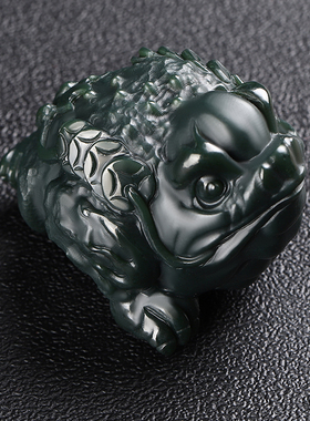 新疆和田玉碧玉金蟾手把件男女款玉石小摆件玉佩天然真品