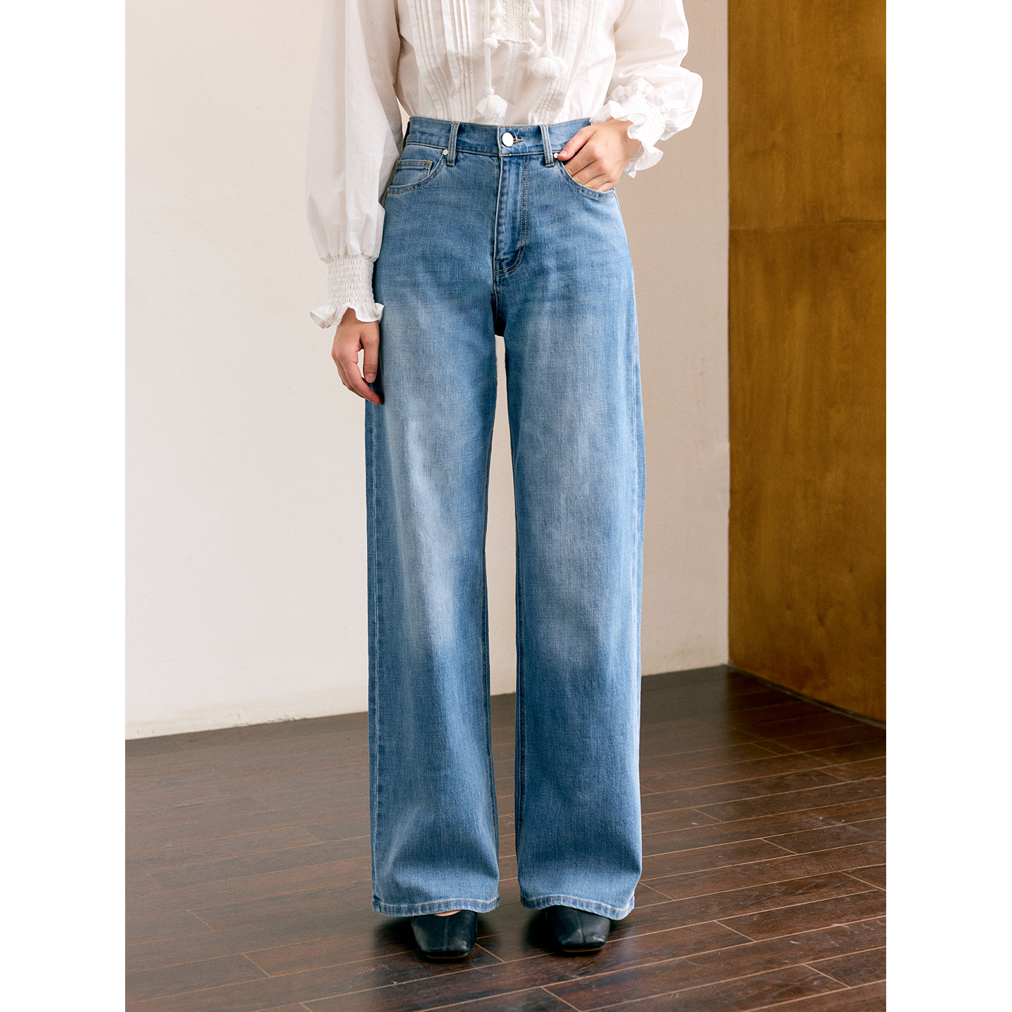 HeyDress法式复古直筒牛仔裤