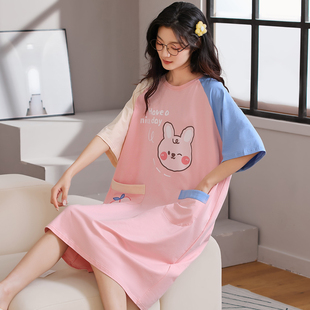 睡裙女夏季薄款纯棉短袖卡通胖mm特大码200斤加肥宽松网红风睡衣
