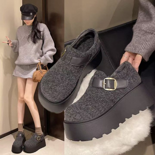厚底灰色勃肯鞋子女2026新款爆款超火冬季女鞋一脚蹬加绒乐福棉鞋