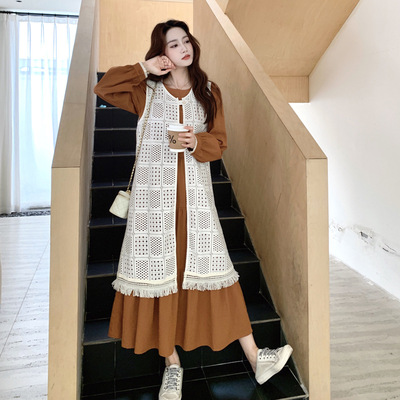 罗芬 故事面料女装官方实拍法式复古镂空流苏罩衫套装裙2025秋新