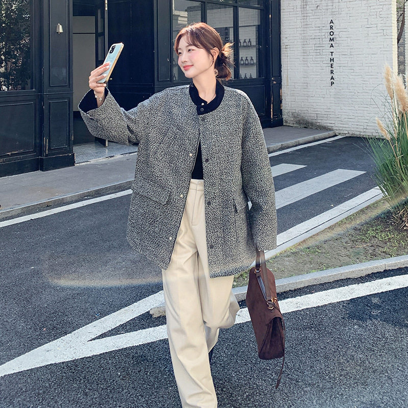 罗芬 故事面料女装官方实拍复古老钱风撞色立领毛呢外套2025冬小,女装/女士精品,毛呢外套,淘宝优惠券,粉丝福利购,淘宝优惠卷